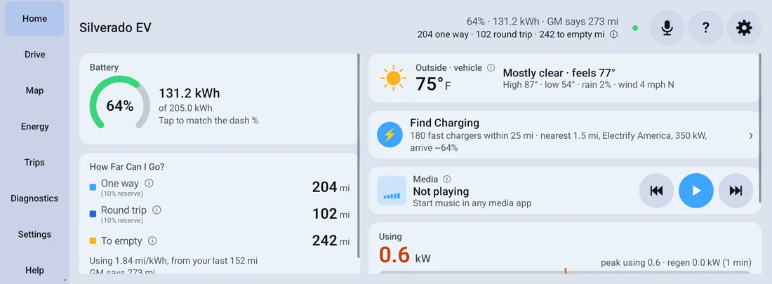 Home on the Silverado EV's wide screen